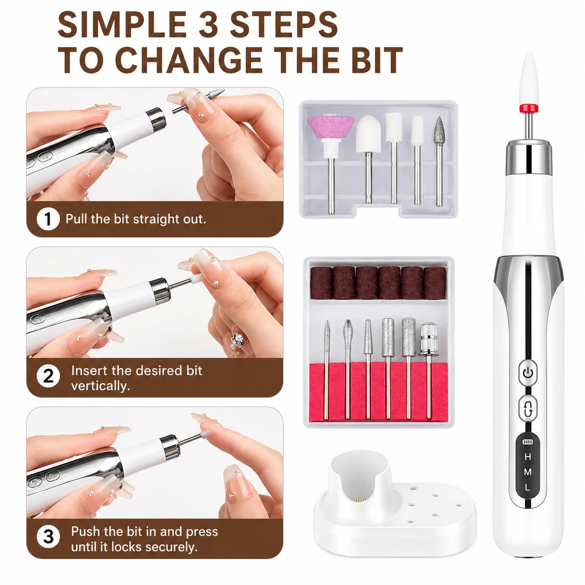 USB Electric Nail Grinder – Manicure & Pedicure Drill Tool Electric Nail Drill PLUSH