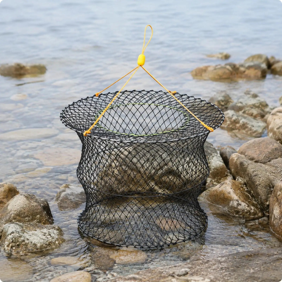 Portable Foldable Crab Trap – Stainless Steel Mesh Fishing Cage Crab Fishing Trap PLUSH RopeCrabTrap