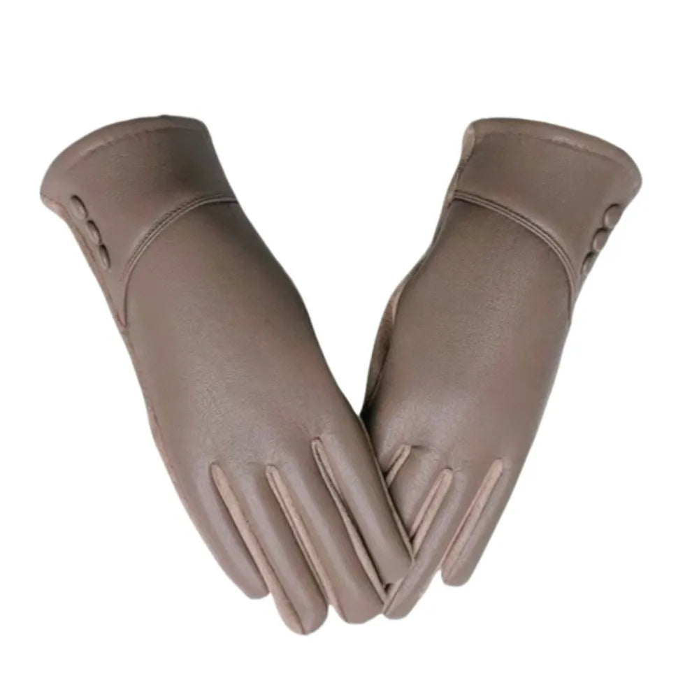 Women's PU Leather Touch Screen Gloves – Warm Cycling Mittens Leather Winter Gloves PLUSH