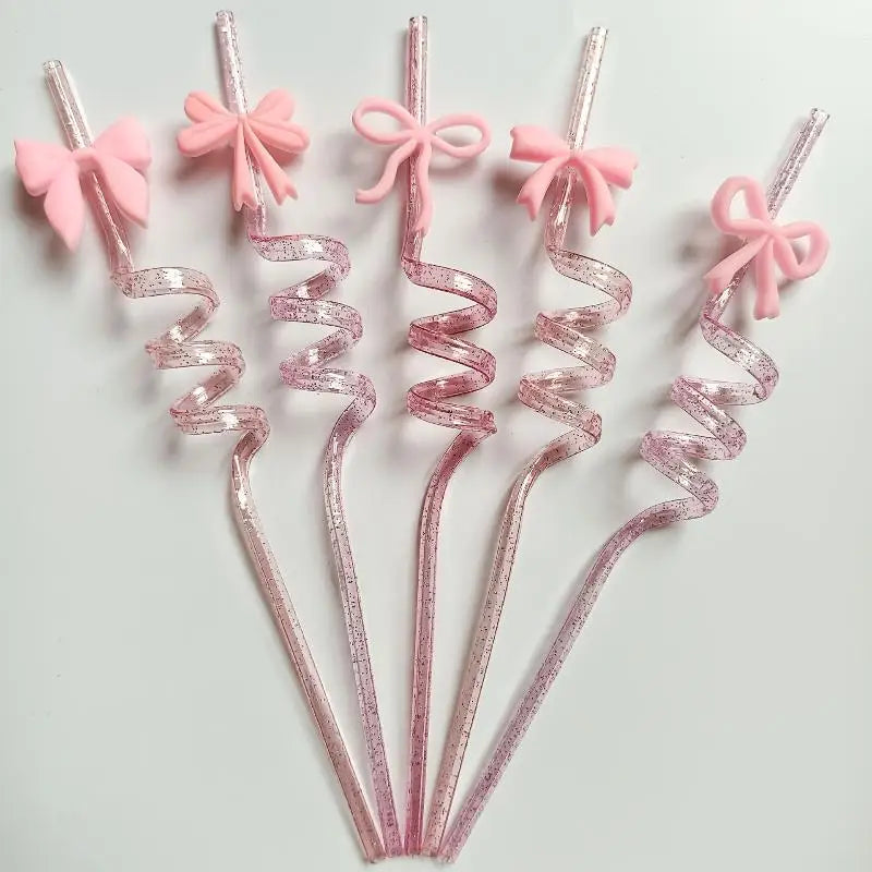 Pink Bow Party Straws 4pcs – Eco-Safe PET | Baby Shower Party Drink Straws PLUSH