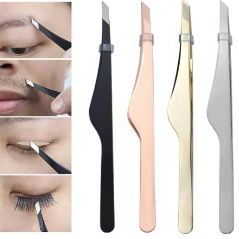 Stainless Steel Slant Tip Tweezers – Eyebrow & Lash Tool Makeup Tweezers PLUSH