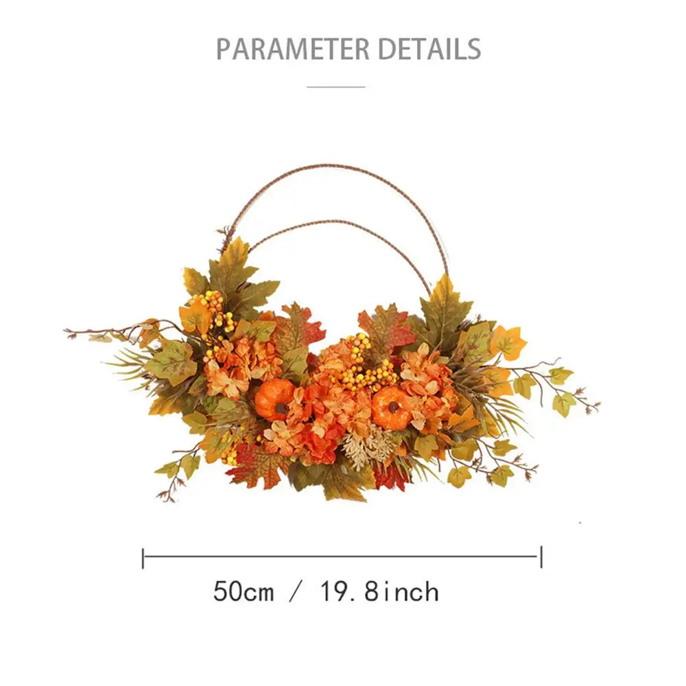 50cm Autumn Harvest Wreath – Maple Leaves & Pumpkin Door Decor Seasonal Door Wreath PLUSH 50cm 1PC