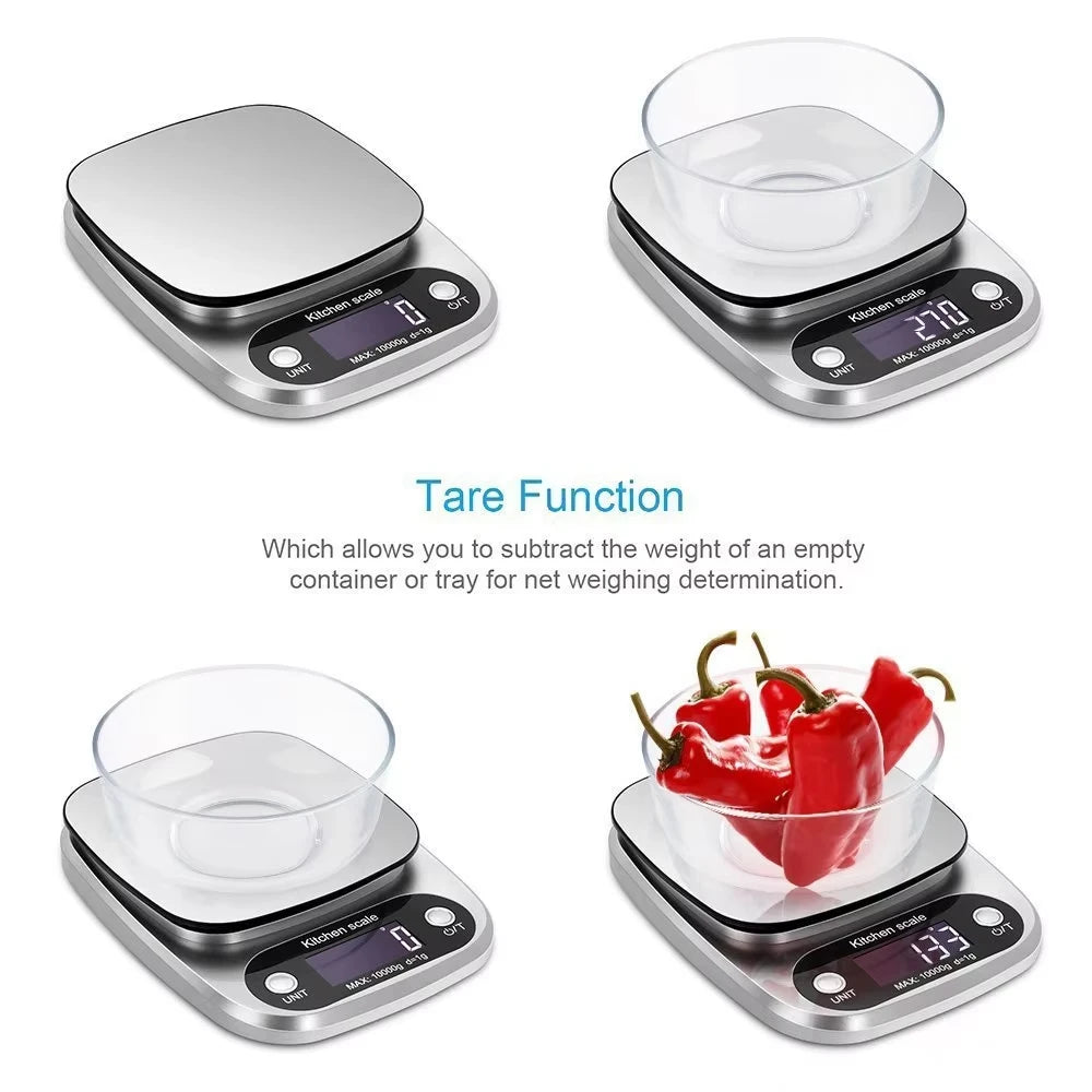Digital Kitchen Scale 10kg LED Display | Stainless Steel Digital Kitchen Scale PLUSH