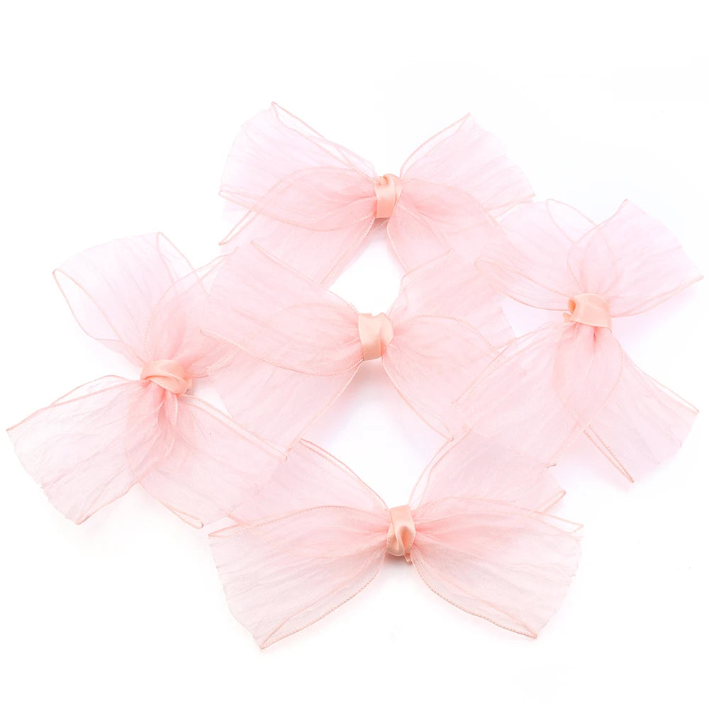 5pcs Satin Organza Ribbon Bows – DIY Crafts & Decoration Ribbon Bows PLUSH Pink 10.5-11.5cm