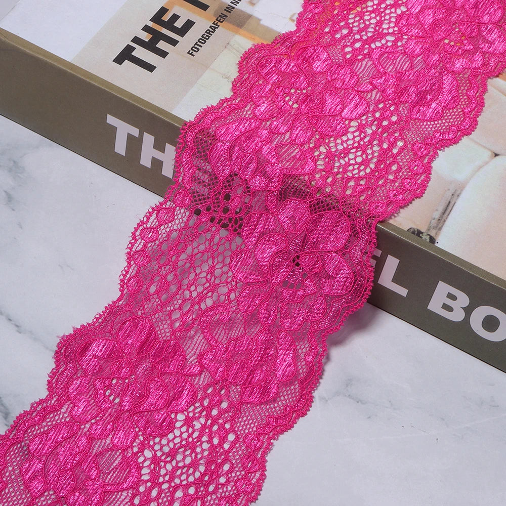 2 Yards 8cm Elastic Floral Lace Trim – DIY Sewing & Hairband Elastic Lace Trim PLUSH Hot Pink 8cm 2yards
