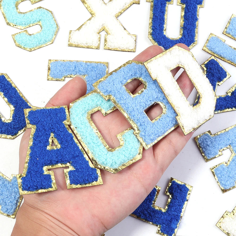 8pcs Blue Letter Embroidery Patches Self-Adhesive DIY Crafts Embroidery Patches PLUSH