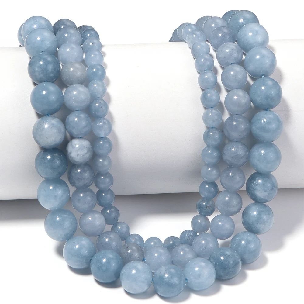 Blue Angelite Natural Stone Beads 6/8/10mm DIY Jewelry Natural Stone Beads PLUSH