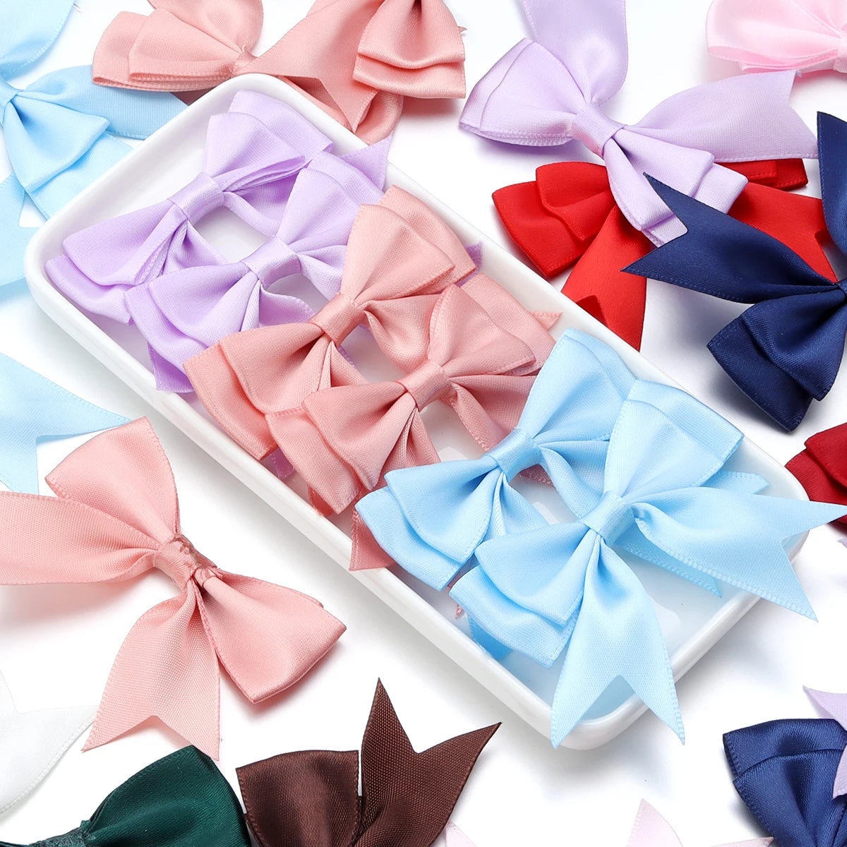 10pcs Satin Ribbon Bows – Colorful Double Layer DIY Bowknot Ribbon Bow Embellishment PLUSH