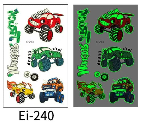 Glow in the Dark Motorcycle Tattoo Stickers for Kids – Waterproof Temporary Tattoo Stickers PLUSH 240