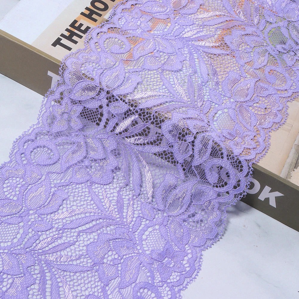 1.5 Yards 15cm Elastic Floral Lace Trim for DIY Sewing Lace Sewing Trim PLUSH purple 15cm