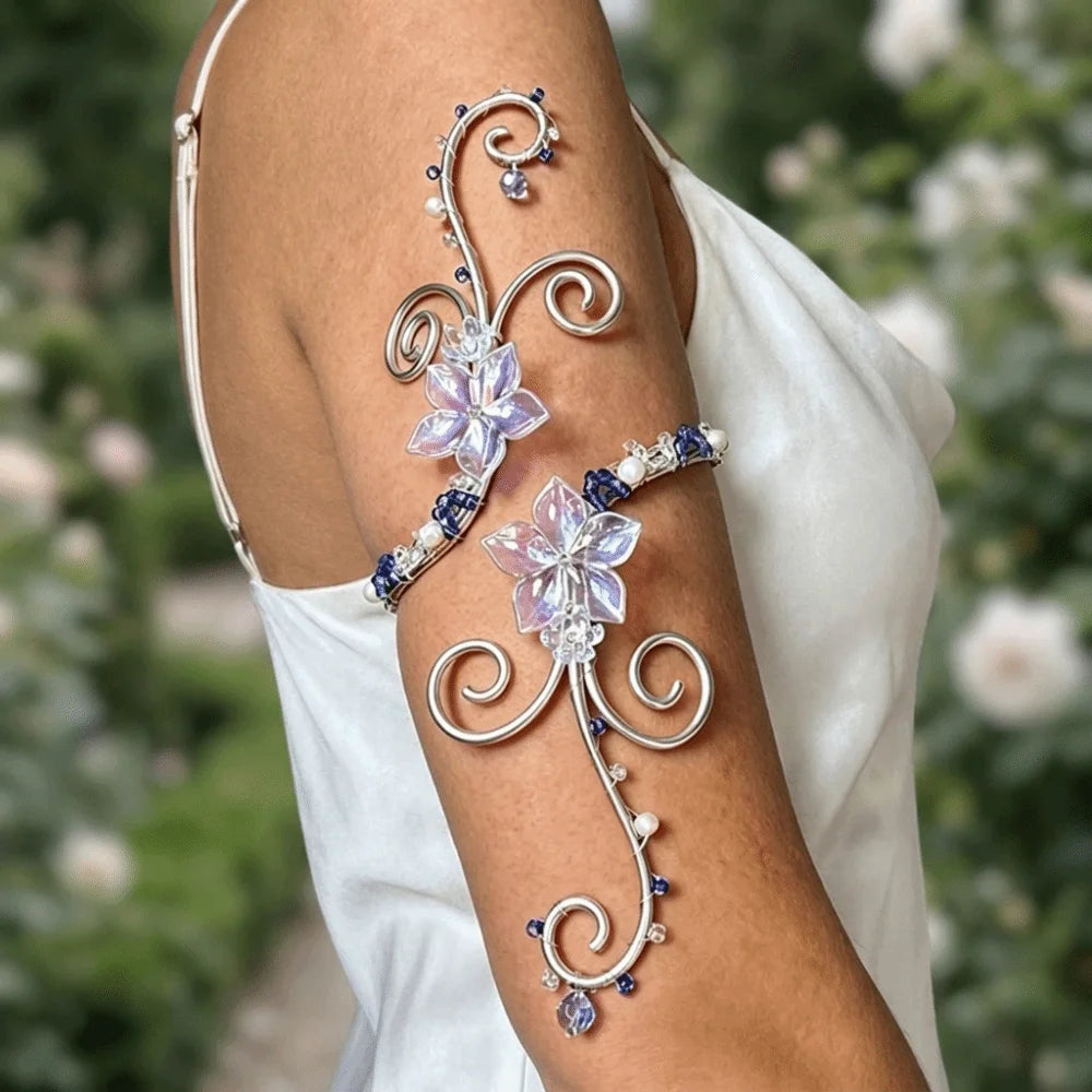 Vintage Hollow Iris Flower Arm Cuff Bracelet | Gold & Silver Arm Cuff Bracelet PLUSH Style 2