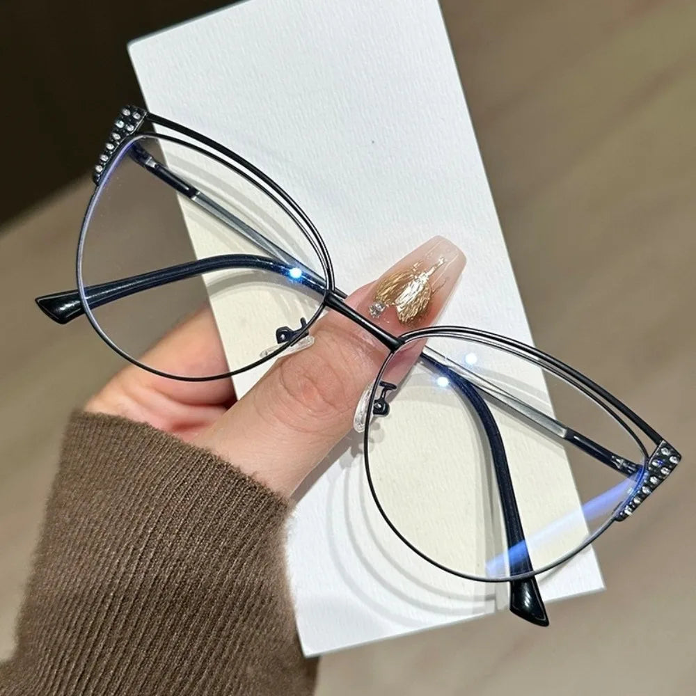 Rhinestone Blue Light Blocking Glasses – Square Frame Unisex Blue Light Glasses PLUSH Black