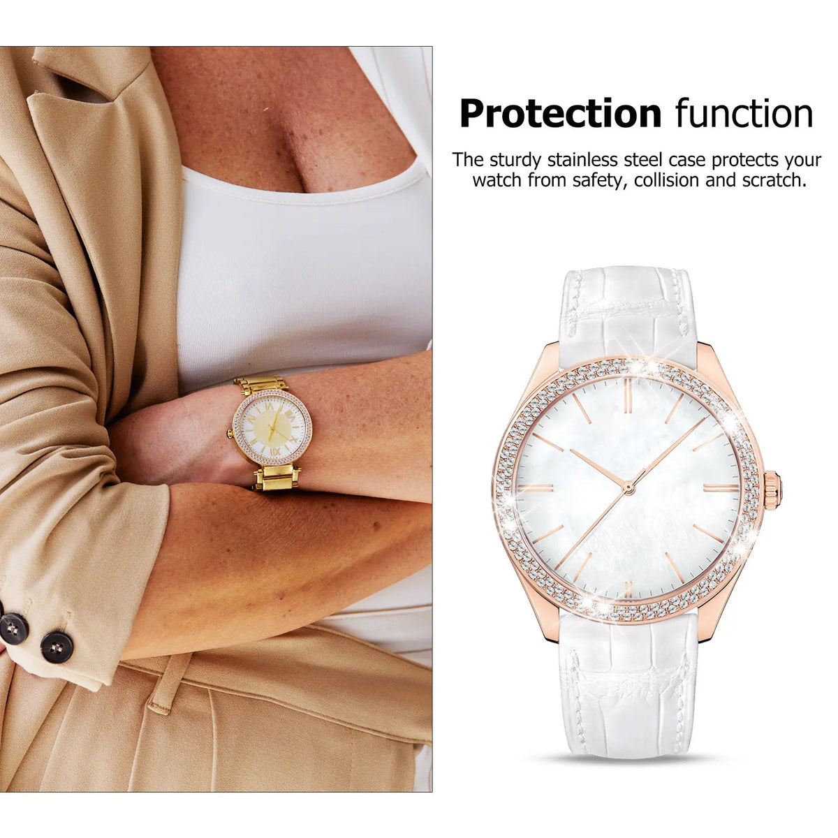 Rhinestone Watch Bezel Ring Cover – Double Row Bling Bumper Smartwatch Bezel Cover PLUSH