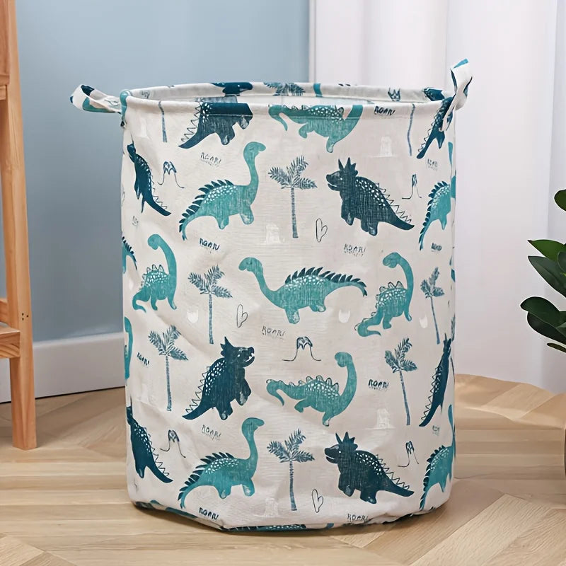 Foldable Dinosaur Laundry Basket – Cotton Linen Storage Bin Foldable Storage Basket PLUSH White and blue 35x40cm