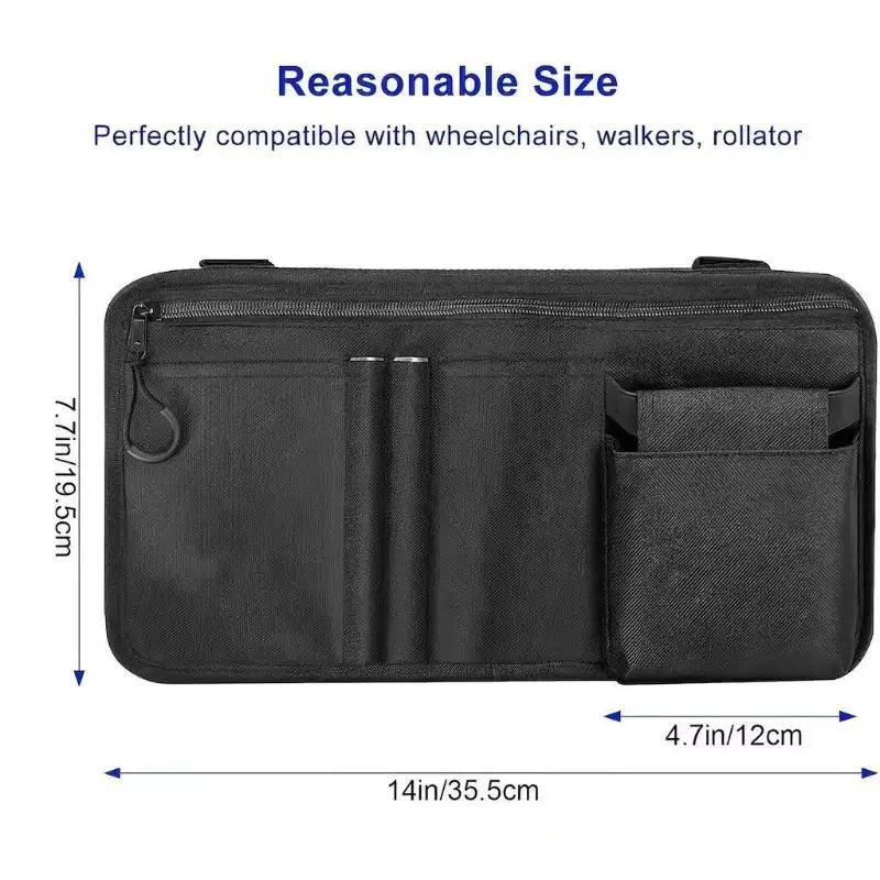 Wheelchair Side Bag with Cup Holder – Oxford Fabric Pouch Wheelchair Armrest Bag PLUSH black