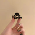 Black Camellia Mini Hair Claw Clip – Elegant Floral Hairpin Hair Claw Clip PLUSH black
