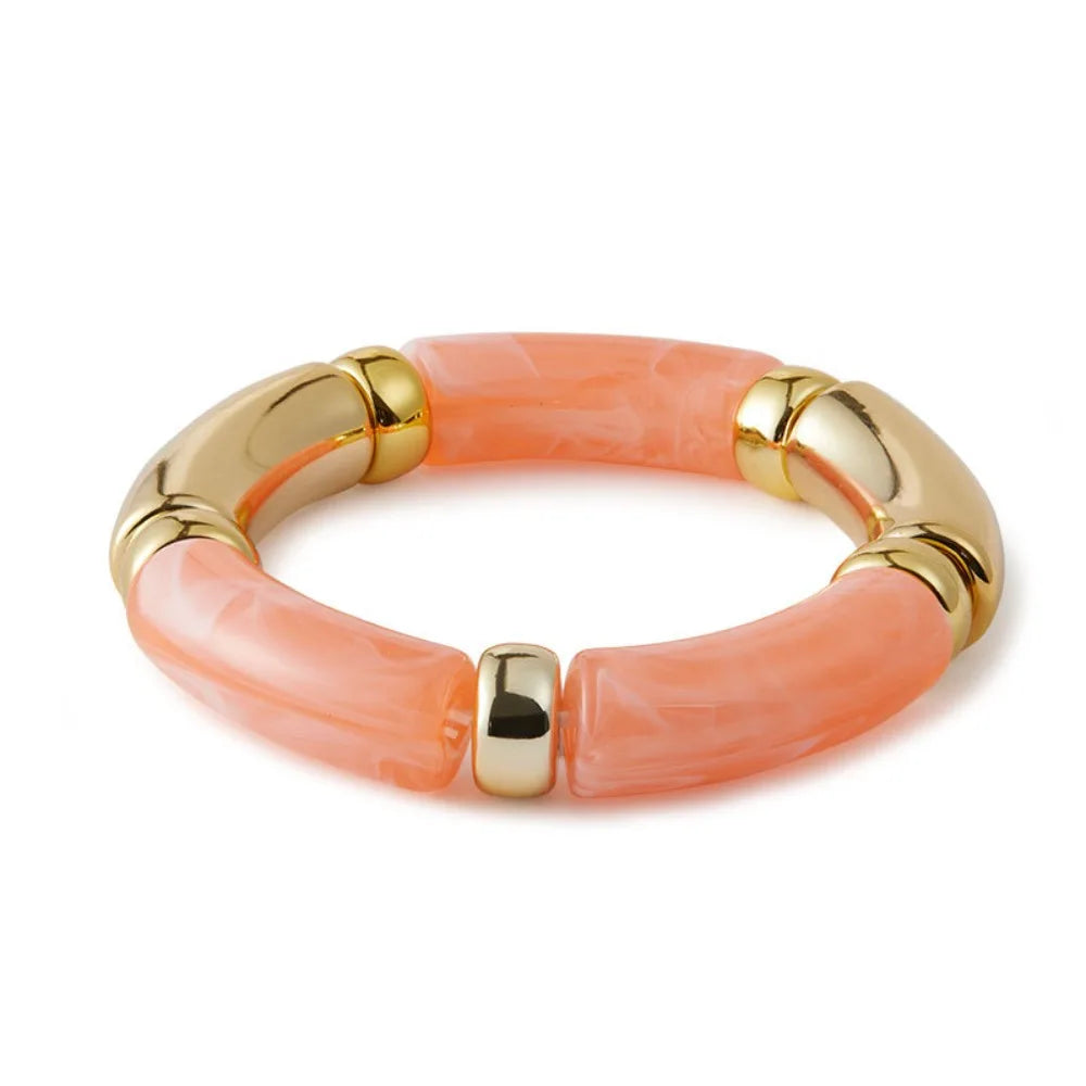 Vintage Acrylic Leopard Beaded Stretch Bracelet – Boho Bangle Beaded Stretch Bracelet PLUSH Orange