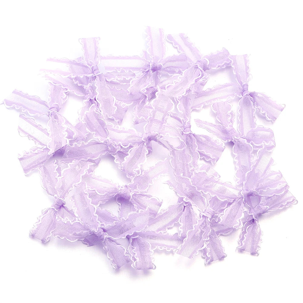 20pcs Mini Satin Ribbon Bows – Colorful DIY Craft Bowknots Ribbon Craft Bows PLUSH Light Purple 3.5X4cm