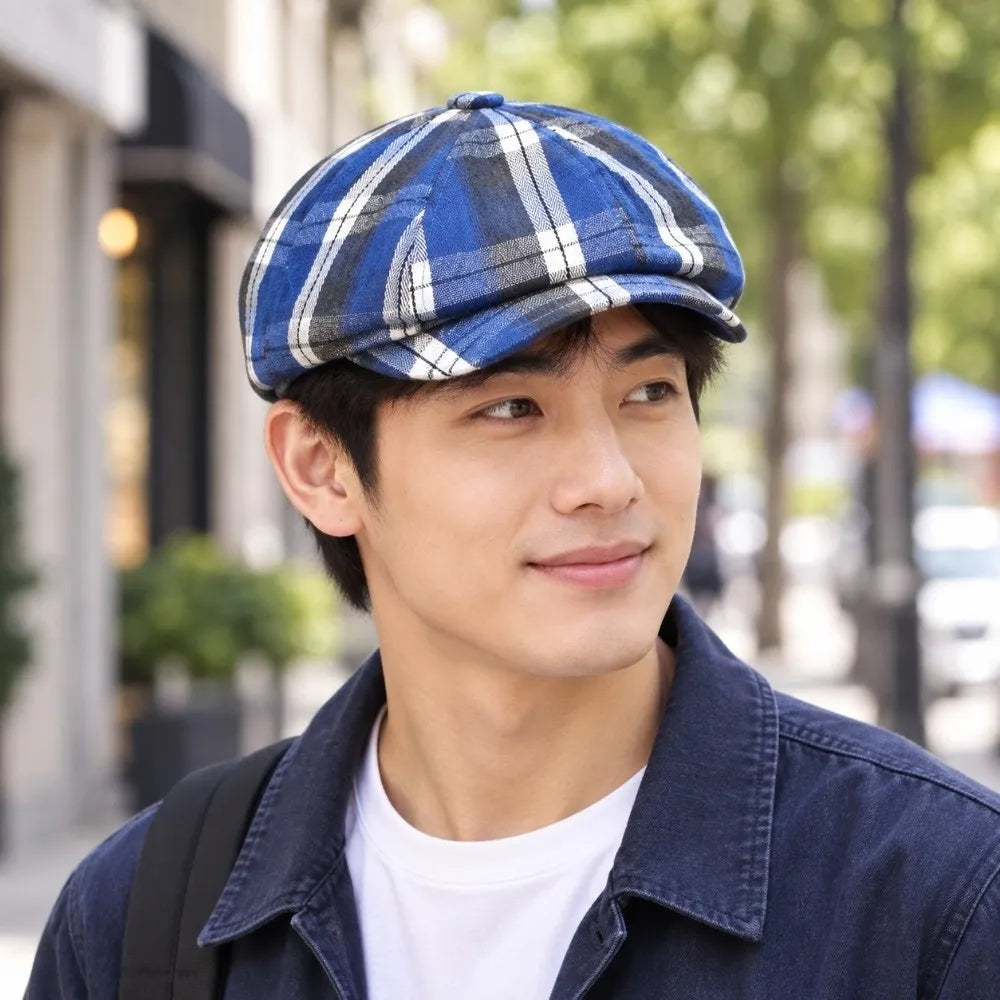 Women's Plaid Newsboy Beret Cap – Lightweight Octagonal Hat Newsboy Beret Cap PLUSH
