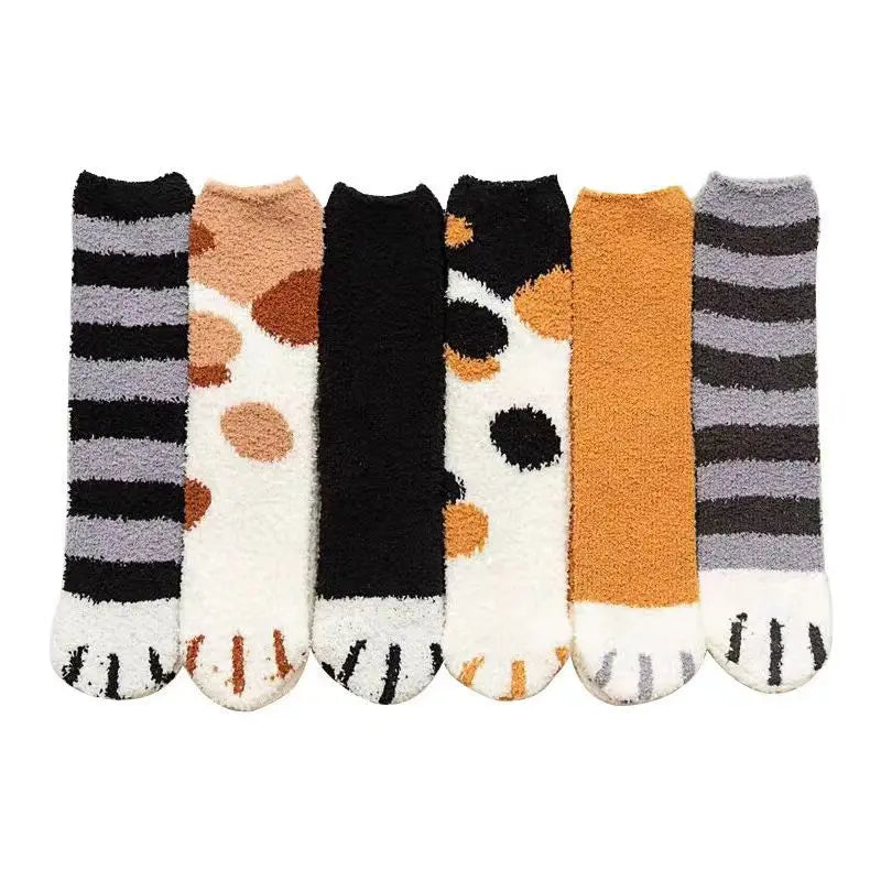 Women's Plush Coral Fleece Cat Paw Socks – 10pc Winter Set Plush Fleece Socks PLUSH