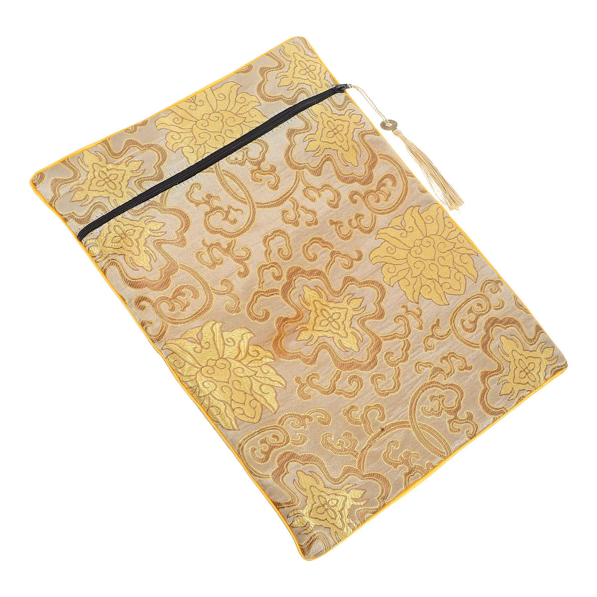 Buddhist Scripture Pouch Zippered Cloth Bag with Tassel Scripture Storage Bag PLUSH