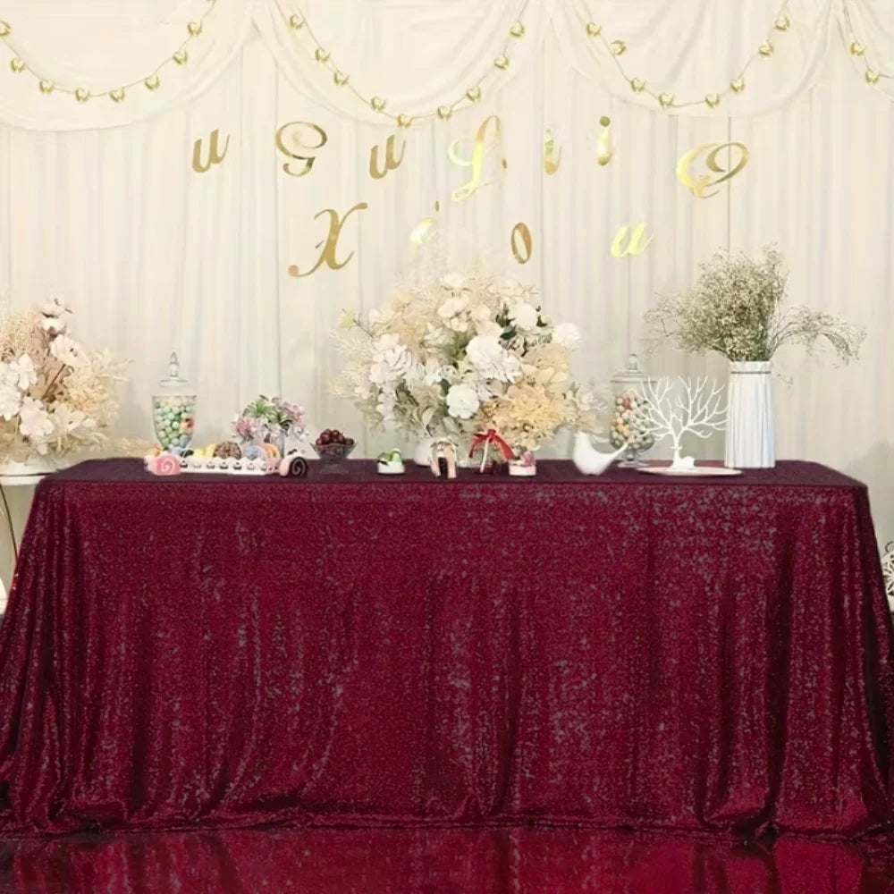 Sequin Tablecloth Rectangular Party Table Cover – 10 Colors Sequin Tablecloth PLUSH Dark Red 51.18x70.87 in