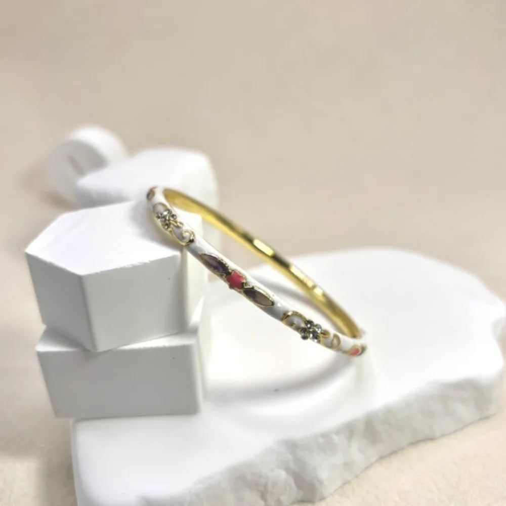 Vintage Cloisonné Enamel Floral Bangle – Women's Bracelet Enamel Bangle Bracelet PLUSH White