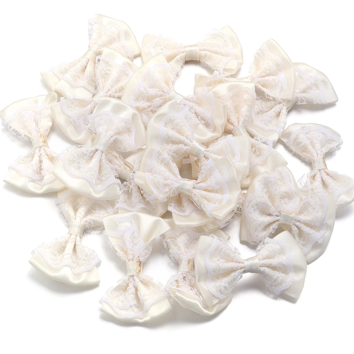 20pcs Double Layer Satin Ribbon Bows – Colourful DIY Craft Ribbon Craft Bows PLUSH Beige 3.5X5.7cm