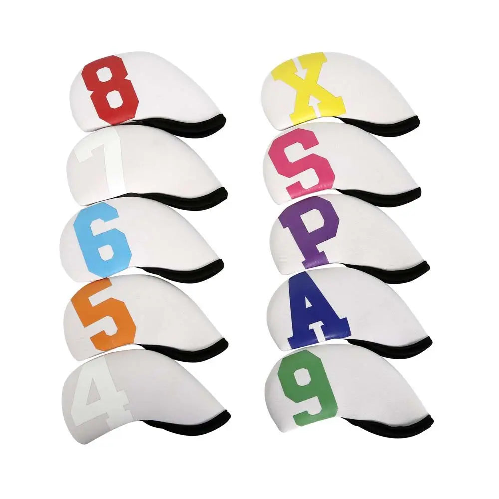 Golf Iron Head Covers Set – 10pcs Neoprene Wedge Protectors Golf Iron Covers PLUSH white-multicolor