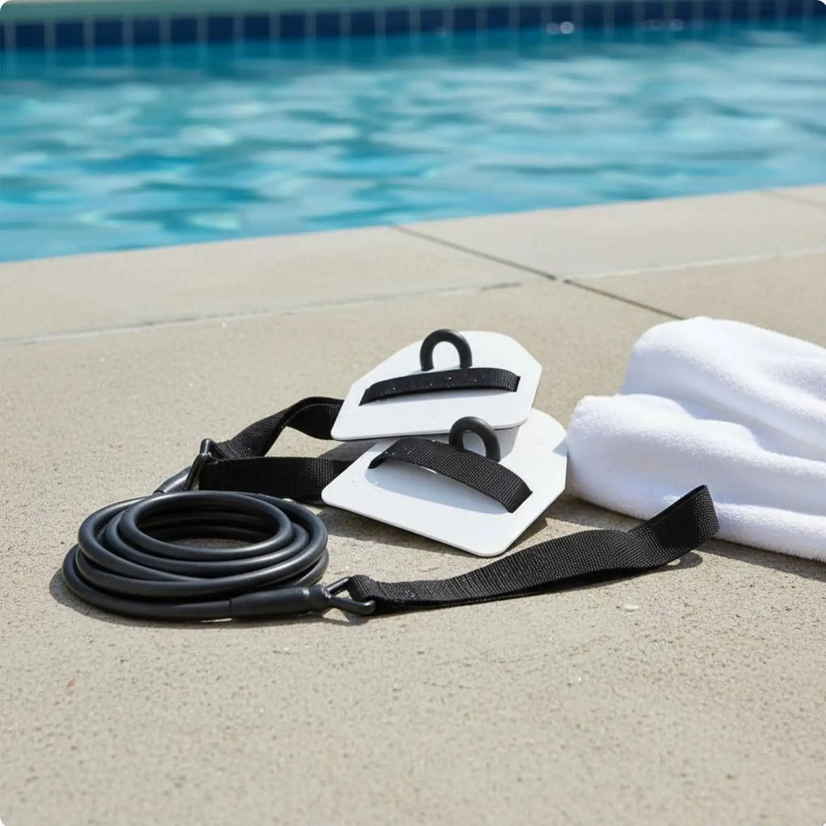 Swim Resistance Trainer – Latex Exercise Cord & Hand Paddle Swim Resistance Trainer PLUSH WhiteLightweight