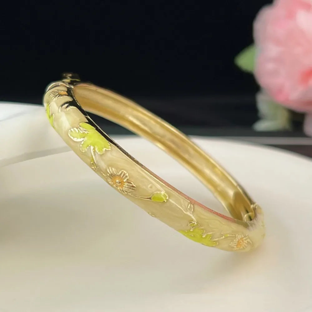 Chinese Cloisonné Enamel Peony Bangle – Vintage Filigree Bracelet Enamel Bangle Bracelet PLUSH Gold