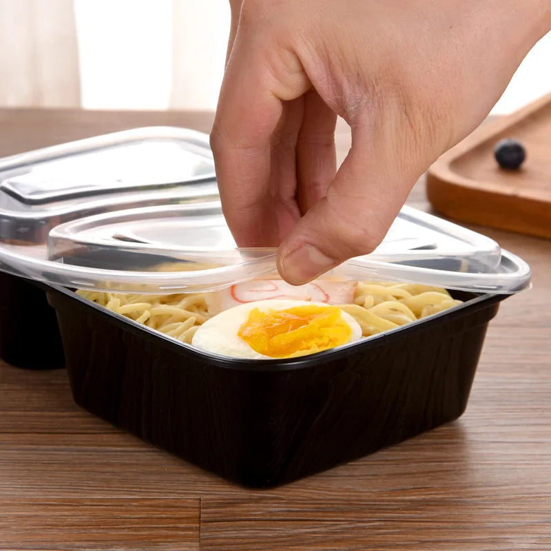 10-Set Disposable Plastic Bento Lunch Boxes with Lids – Stackable Food Storage Containers PLUSH