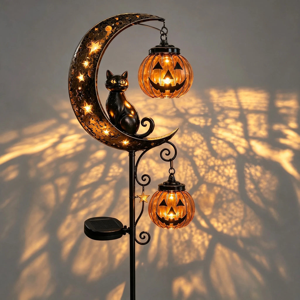 Halloween LED Garden Stake Lights – Black Cat Pumpkin Moon LED Garden Stake Light PLUSH