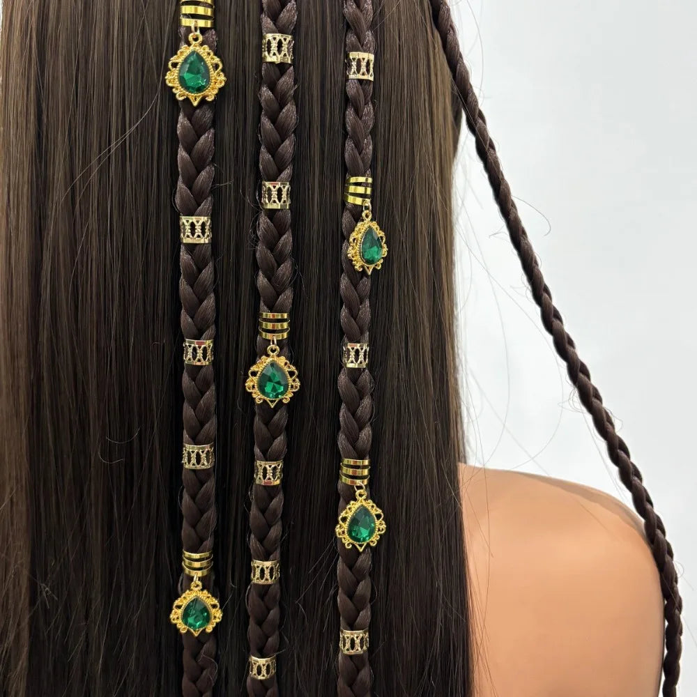 35pcs Emerald Rhinestone Teardrop Dreadlock Beads Filigree Alloy Hair Dreadlock Beads PLUSH