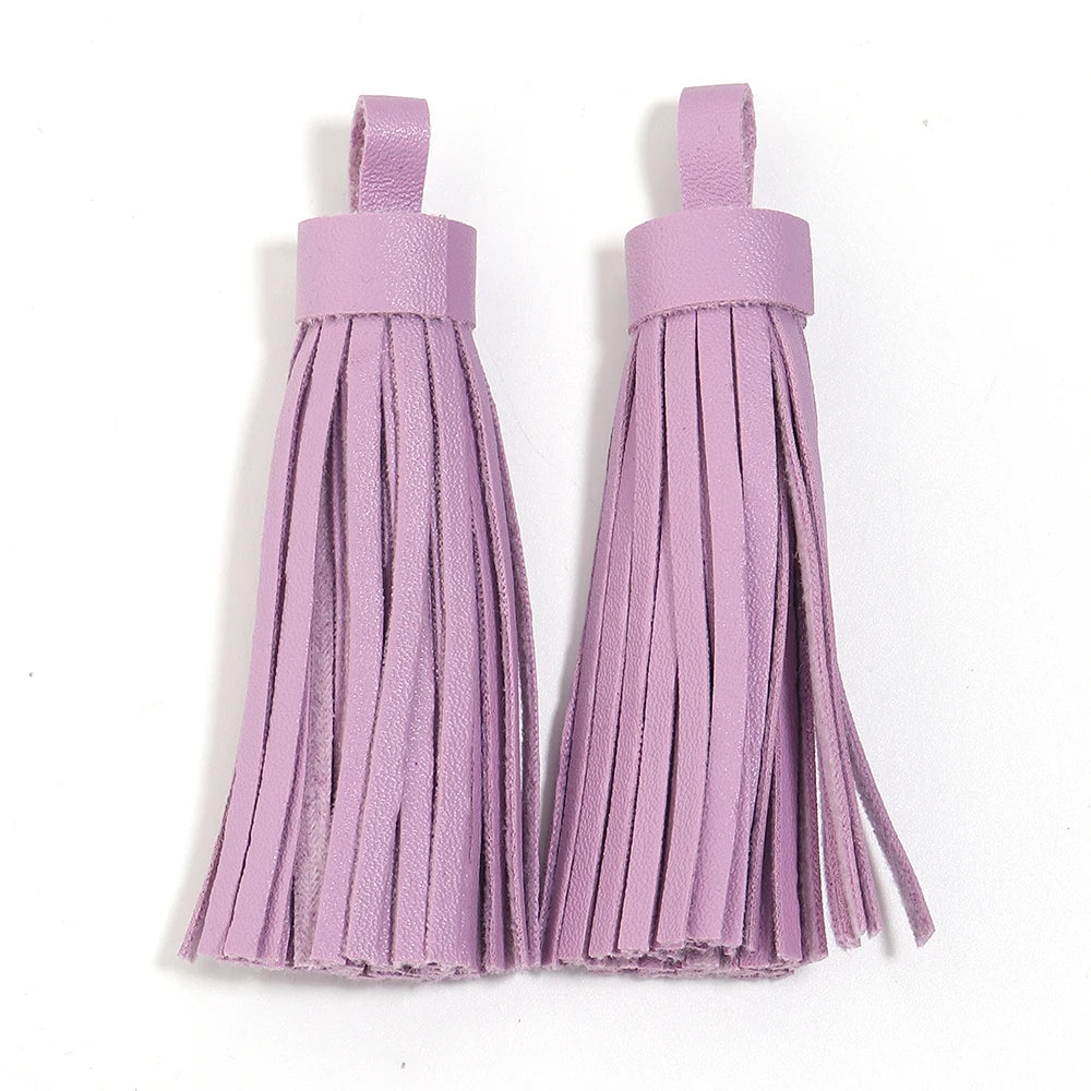 4pcs 9cm PU Leather Tassel Pendants – Bag Charm & DIY Jewelry Tassel Pendants PLUSH purple