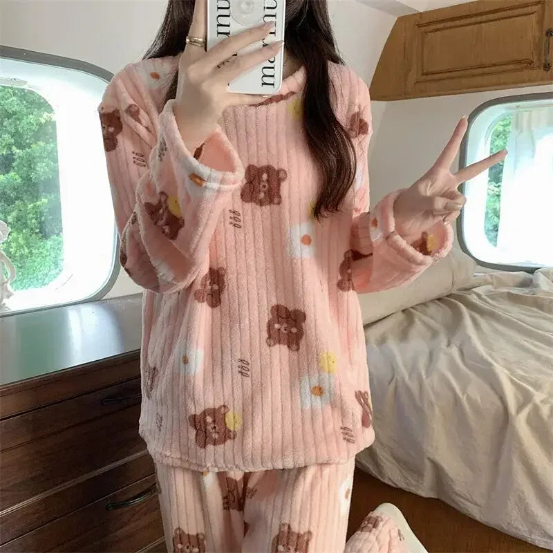 Women's Velvet Fleece Pajama Set – Warm Loose Top & Pants Pajama Set PLUSH