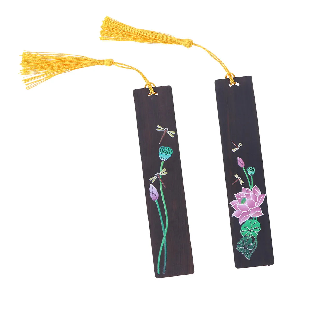 2Pcs Chinese Wooden Bookmarks Handmade Dragonfly & Tassel Decorative Bookmark Set PLUSH