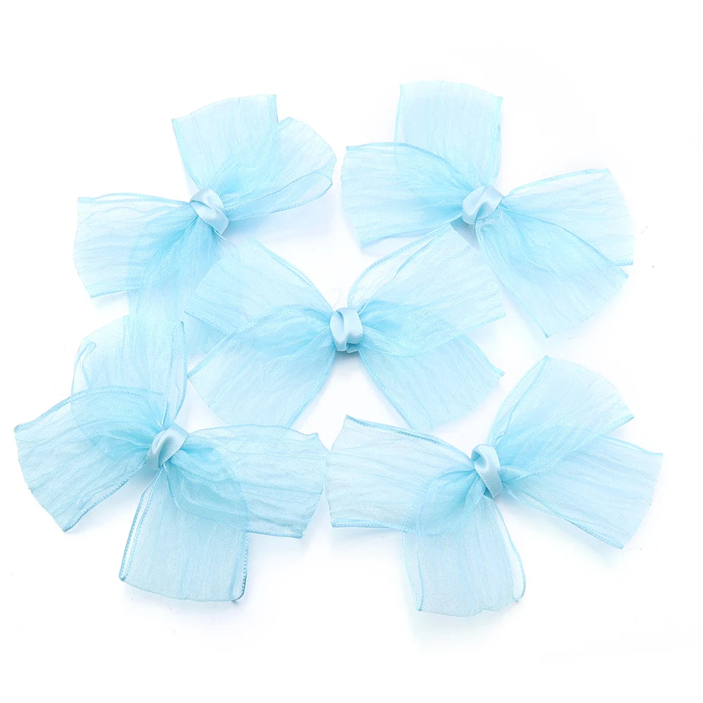 5pcs Satin Organza Ribbon Bows – DIY Crafts & Decoration Ribbon Bows PLUSH Blue 10.5-11.5cm