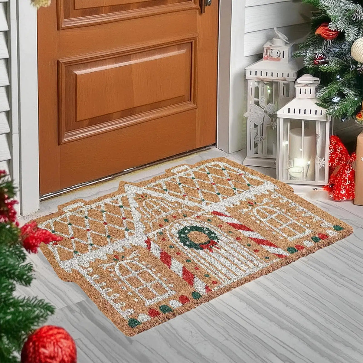 Christmas Gingerbread House Doormat – Festive Welcome Mat Holiday Doormat PLUSH
