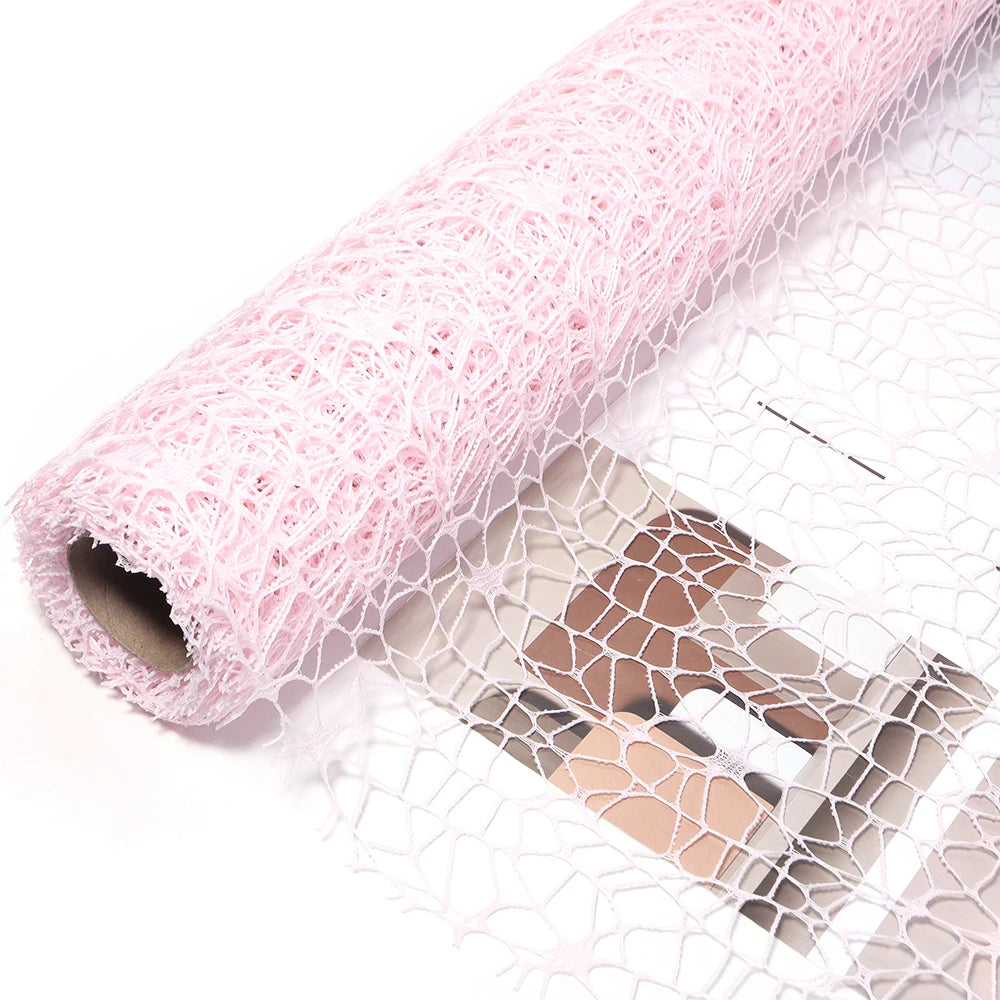 50m Korean Hollow Mesh Floral Wrapping Net Yarn Bouquet Roll Floral Wrapping Mesh PLUSH pink