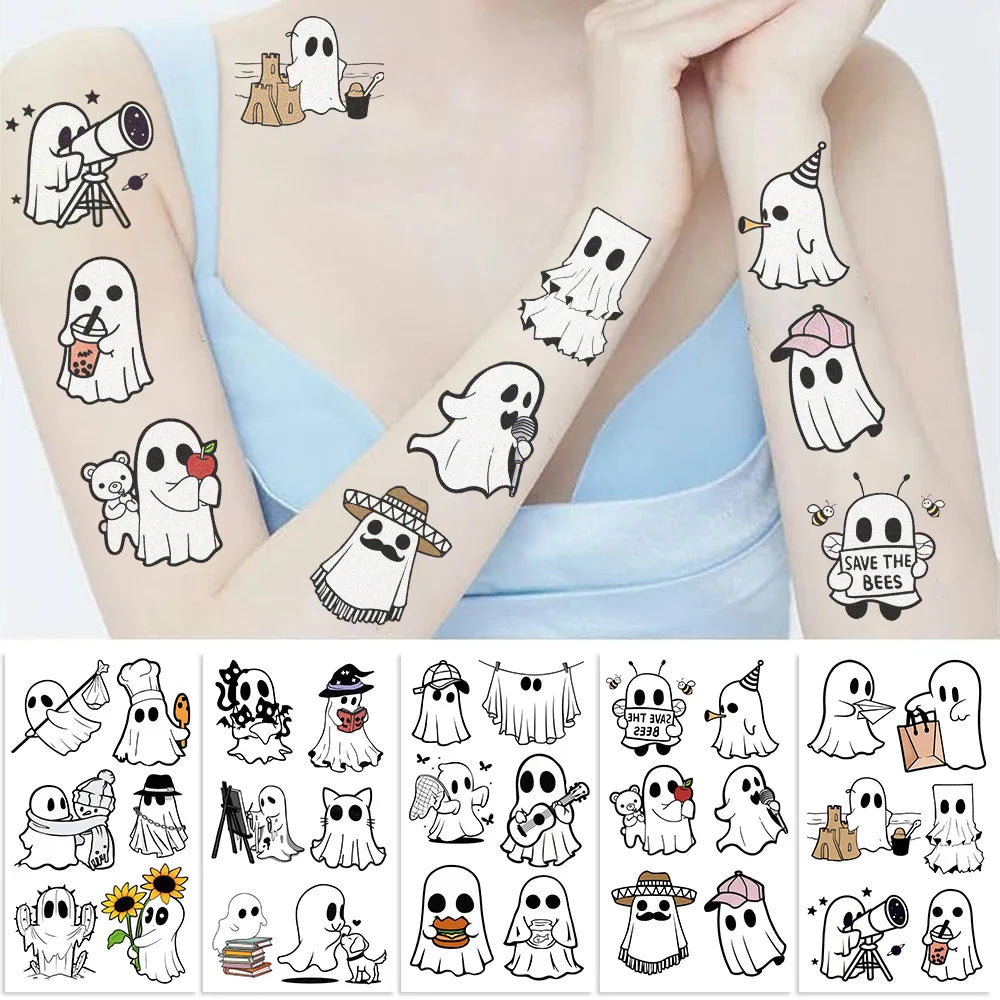 10pcs Halloween Ghost Temporary Tattoo Stickers for Kids Temporary Tattoo Stickers PLUSH Random 10Sheets