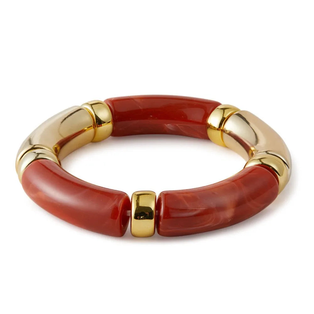 Vintage Acrylic Leopard Beaded Stretch Bracelet – Boho Bangle Beaded Stretch Bracelet PLUSH Red
