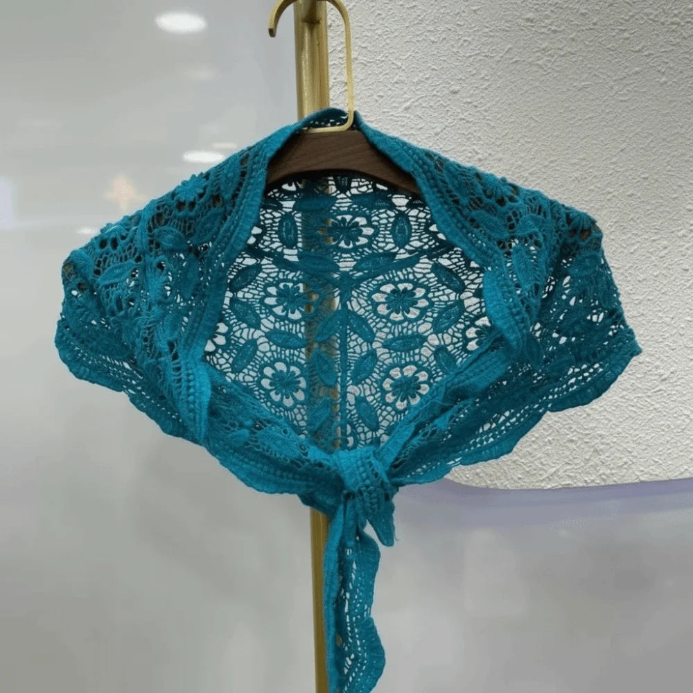 Women's Knit Crochet Lace Shawl Scarf – Hollow Floral Cape Knit Crochet Shawl PLUSH