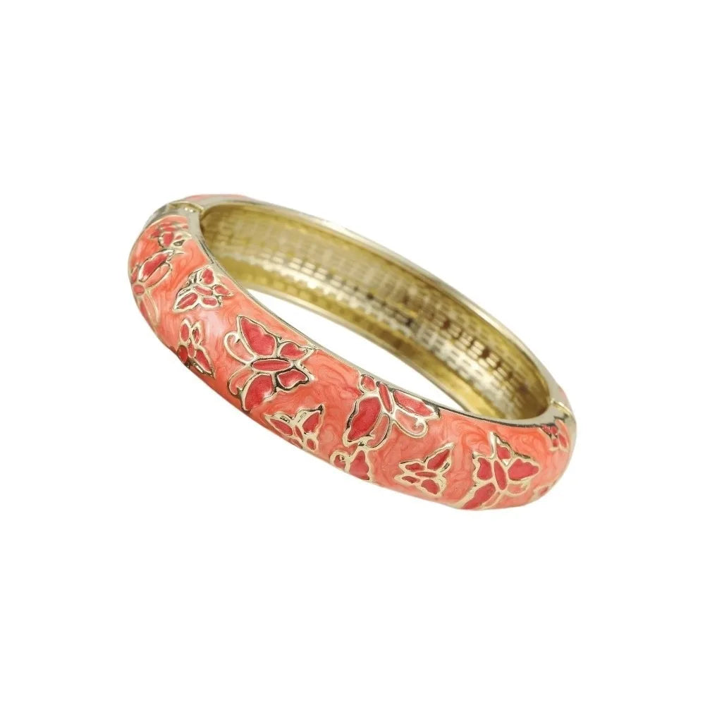 Cloisonne Enamel Bangle – Colorful Vintage Butterfly Bracelet Enamel Bangle PLUSH Orange