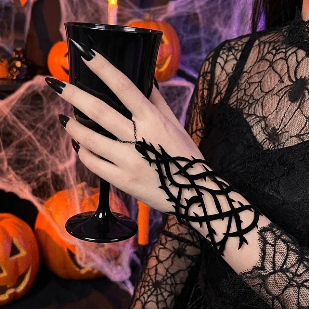 Black Spike Gothic Spider Web Velvet Bracelet | Adjustable Gothic Fashion Bracelet PLUSH