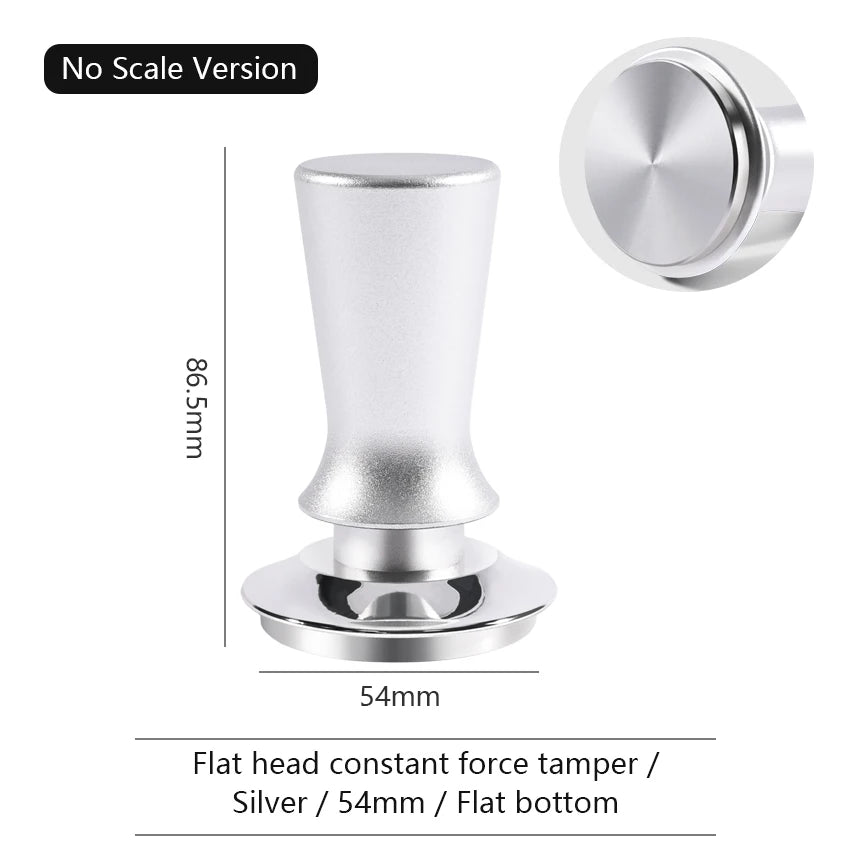 Calibrated Spring-Loaded Coffee Tamper 51/54/58mm | Barista Tool Espresso Coffee Tamper PLUSH Silver-53mm-Flat