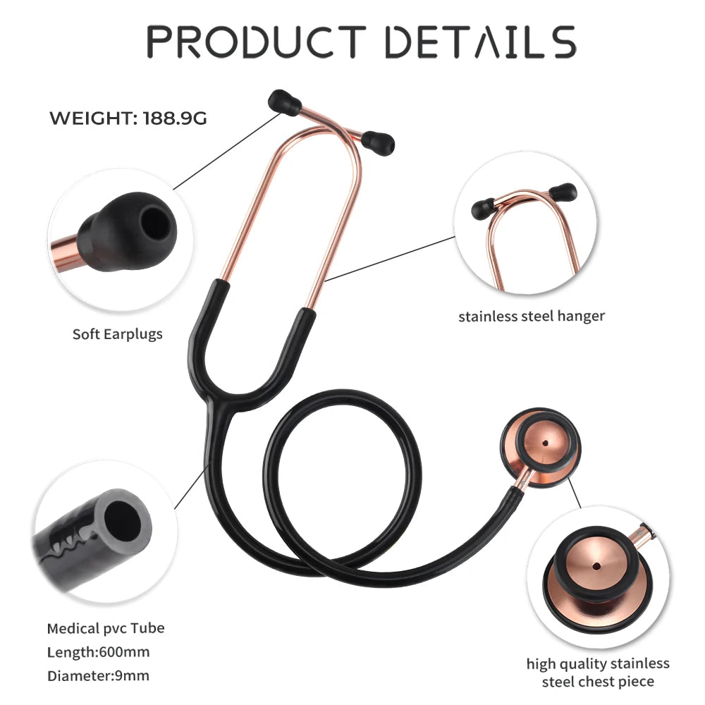 XceeFit Single Head Cardiology Stethoscope – Doctors & Nurses Medical Stethoscope PLUSH Black-Rose Gold United States