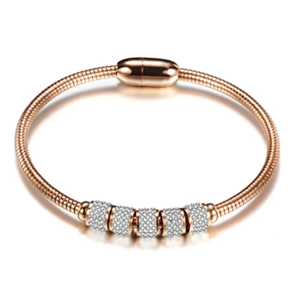Magnetic Clasp Snake Bone Bracelet – Gold & Silver Stainless Steel Stainless Steel Bracelet PLUSH Rose Gold