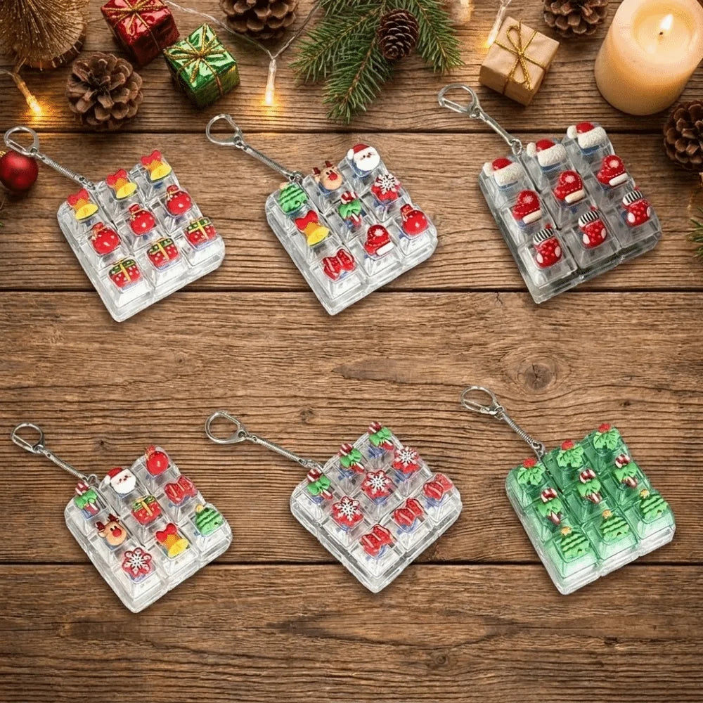 9-Key Christmas Fidget Keyboard Keychain – Tree, Elk & Snowflake Fidget Keychain Toy PLUSH