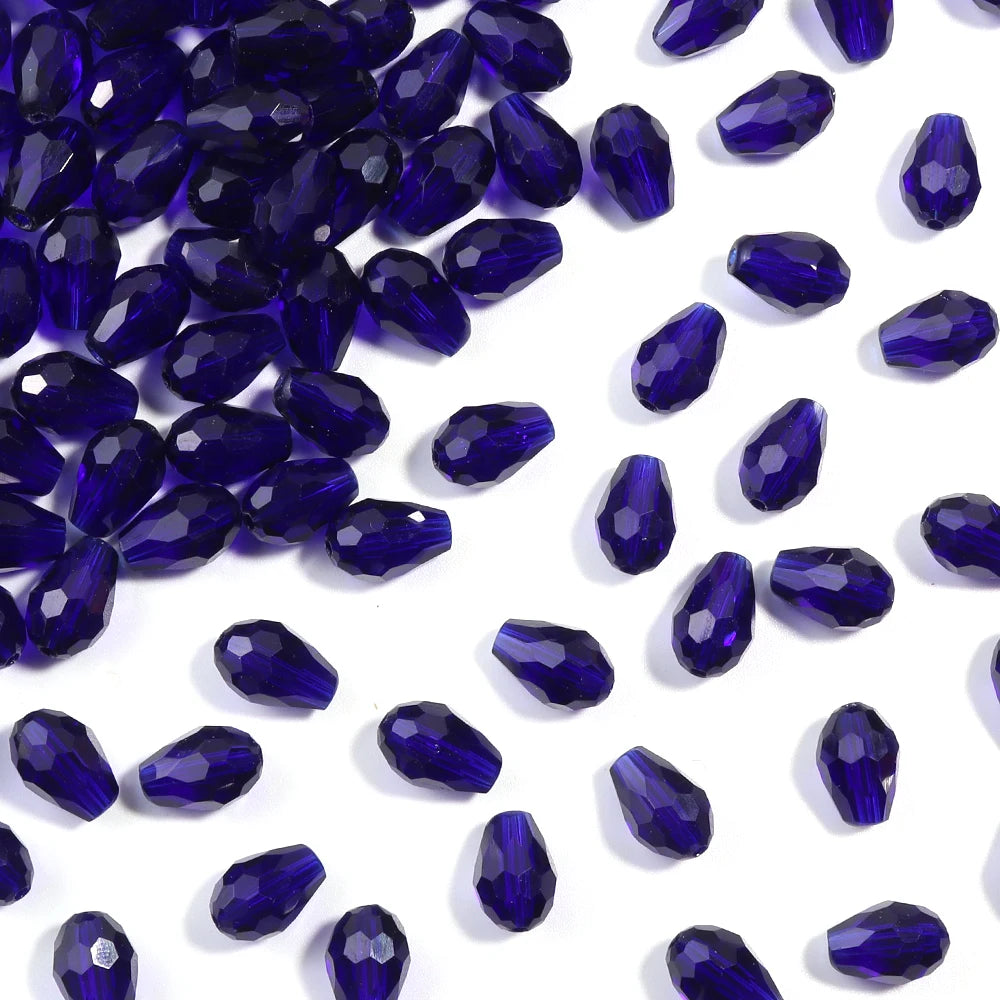50pcs Faceted Teardrop Crystal Glass Beads – DIY Jewelry Making Glass Spacer Beads PLUSH Dark Blue